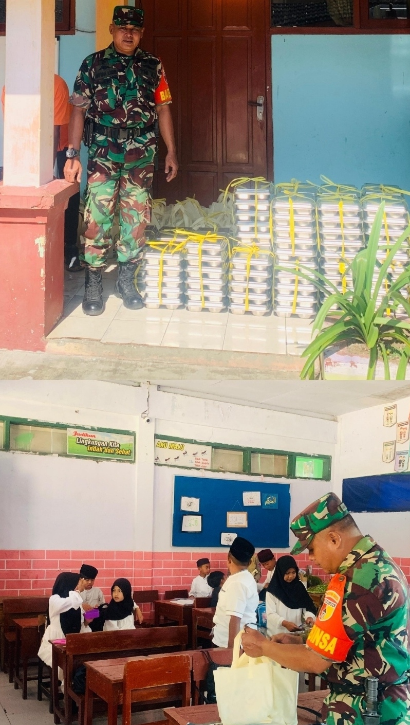 Serma Arifianto Kawal Uji Coba Distribusi MBG di SDN Sempol 1 Kecamatan Ijen Bondowoso