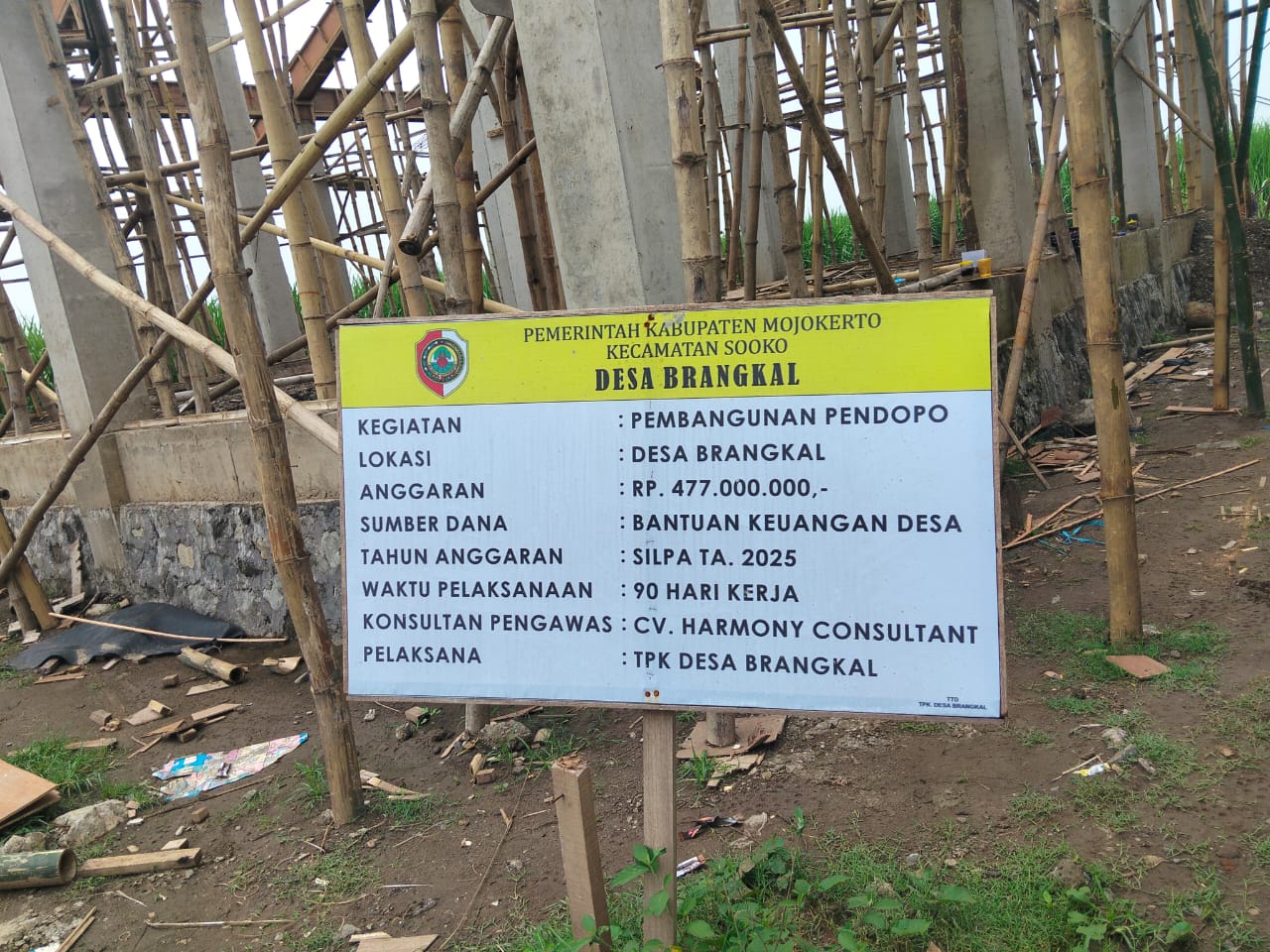 Dugaan Penyimpangan Selisih Anggaran Penggunaan Material Semen pada Proyek Pendopo Desa Brangkal Senilai Rp.477 Juta